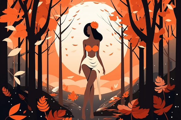 Autumn leaves forest mooie vrouw vector