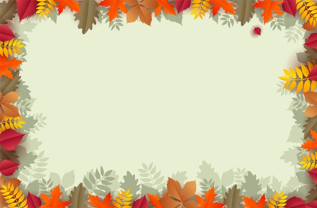 Vector autumn leaves frame with leaves silhouette in the background