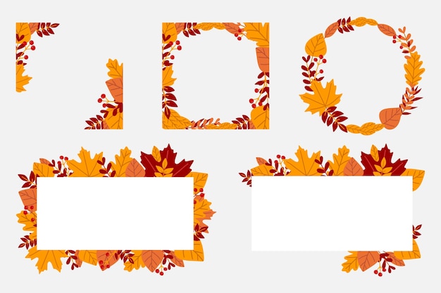 Vector autumn leaves frames collection. autumnal wreath illustration with colorful leaves