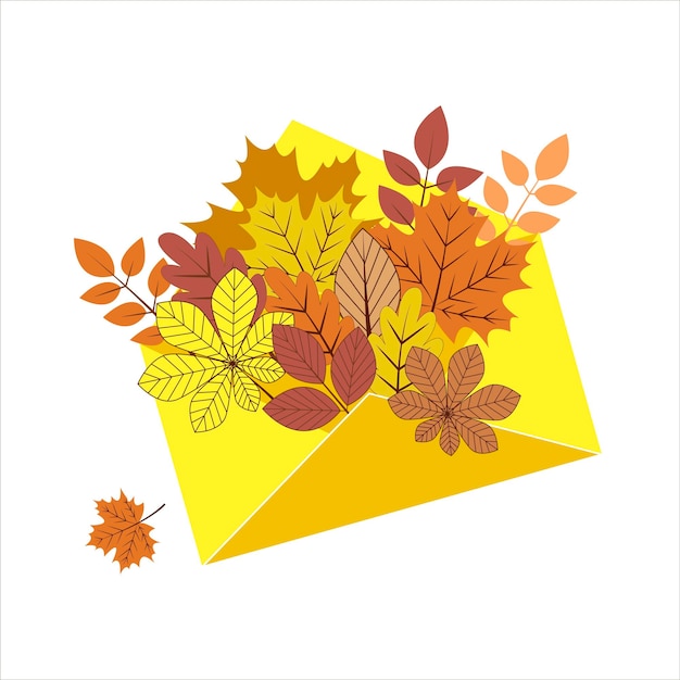 Осенние листья в изолированном конверте иллюстрации кленовые дубовые листья
