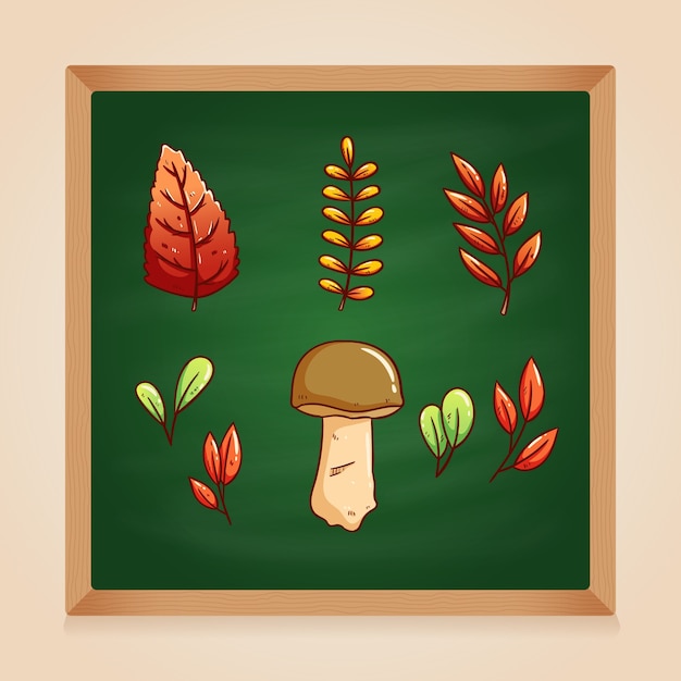 Autumn leaves and mushroom with coloful style