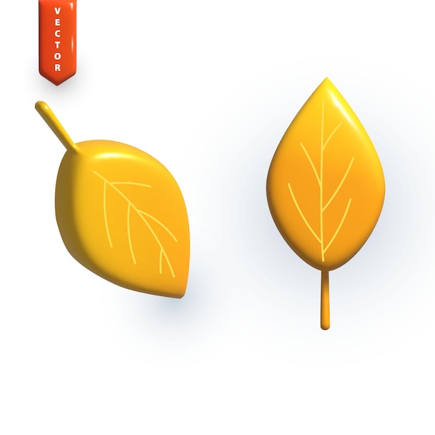 Осенние листья на белом фоне в графическом стиле 3d рендеринг березовых листьев вектор