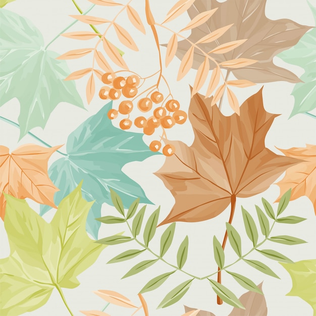 Autumn leaves and rowan pattern