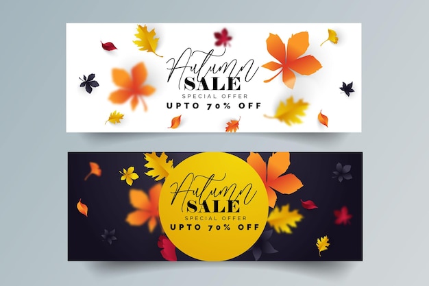 Vector autumn leaves sale banner of discount promo web banner for autumnal seasonal shopping