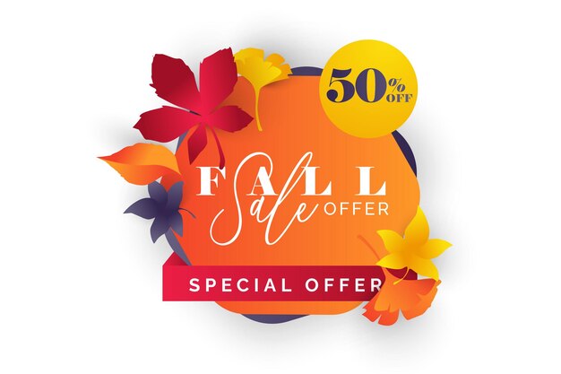 Autumn leaves sale banner on maple leaf foliage  for autumnal shopping promo 50 discount