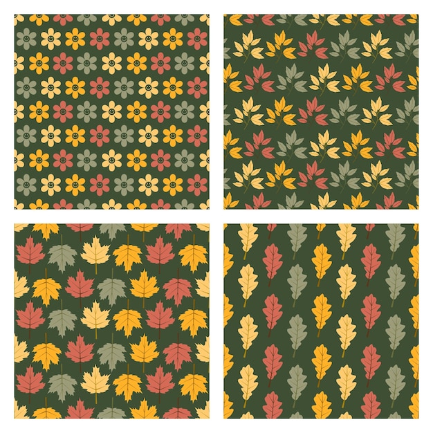 Autumn leaves seamless pattern background set