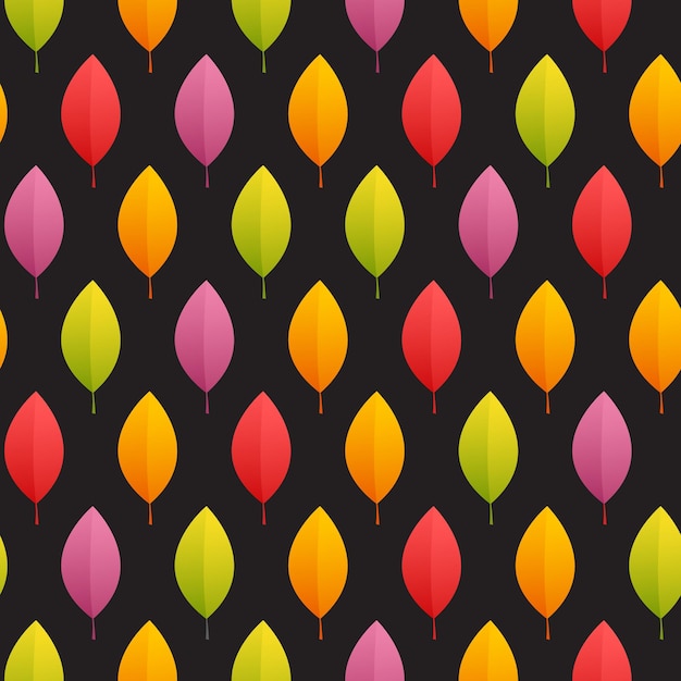 Autumn Leaves Seamless Pattern on Dark Background