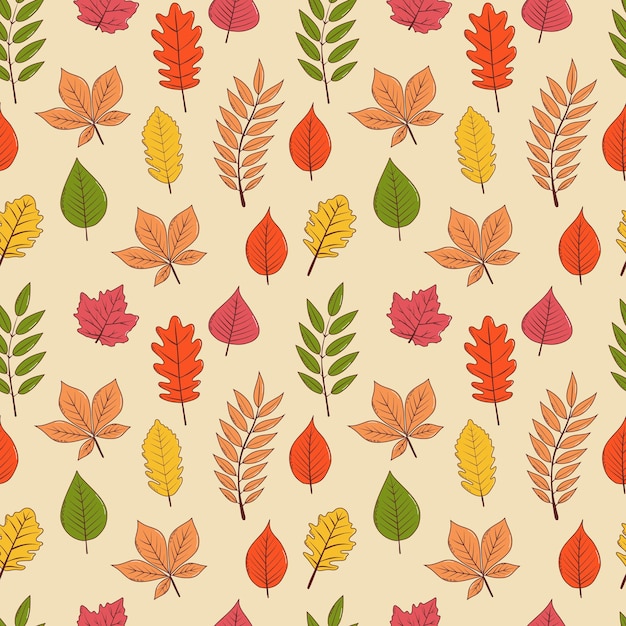 Autumn leaves seamless pattern Vector illustration in hand drawn style