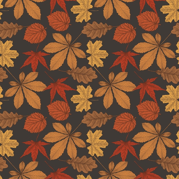 Autumn leaves seamless pattern in vintage style.