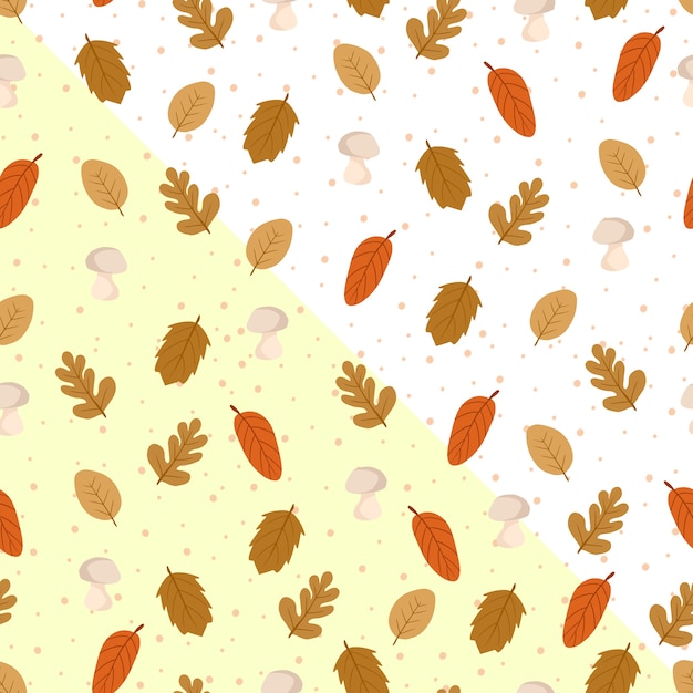 Autumn Leaves Seamless Pattern with Mushroom