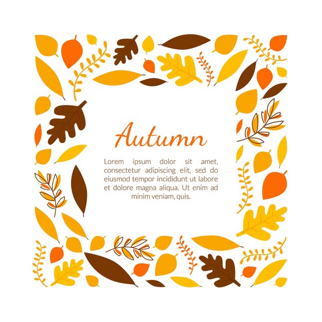 Autumn Leaves Square Frame Template with Space for Text Design Element Can Be Used for Invitation Poster Banner Greeting Card Vector Illustration