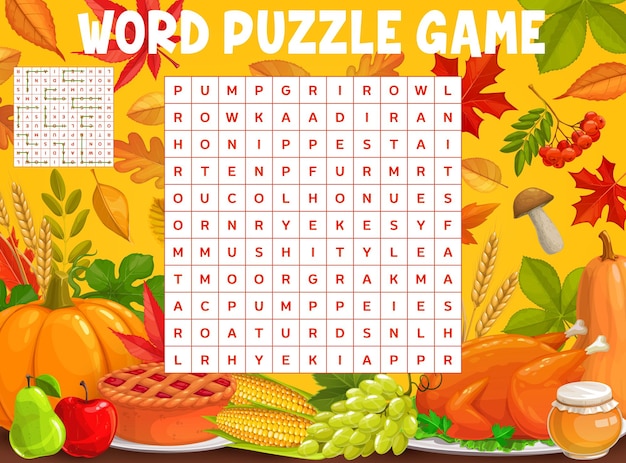 Autumn leaves, thanksgiving word search puzzle