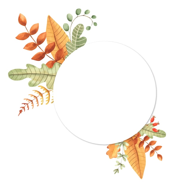 가 단풍 수채화 프레임입니다. 가을 잎과 열매가 있는 프레임 숲 디자인 요소