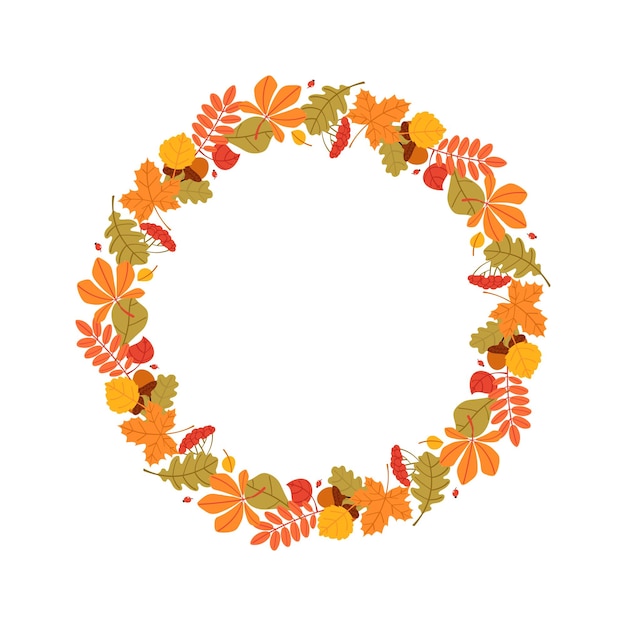 Autumn leaves wreath autumn vector illustration isolated on white flat vector illustration