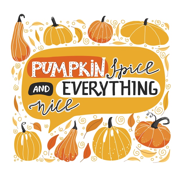 Vector autumn lettering illustration with pumpkin.