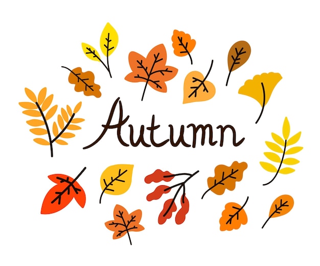 Autumn lettering postcard with flat leaves