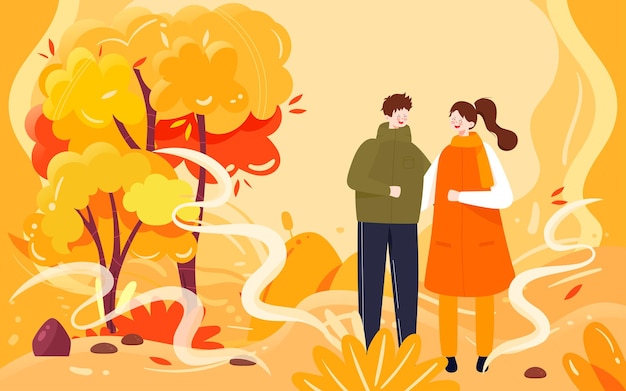 Illustrazione di attività all'aperto per gli amanti dell'autunno poster di viaggio e gite autunnali