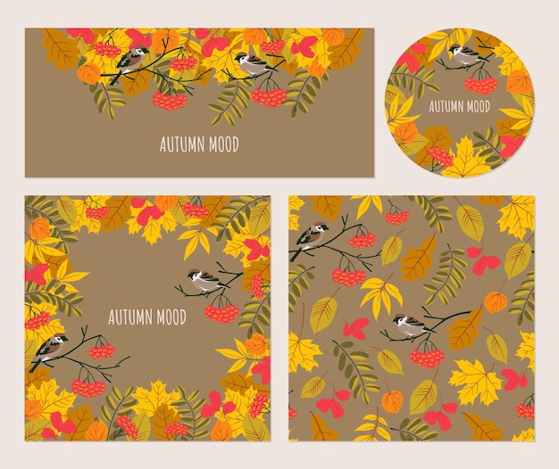 Vector autumn mood frame, seamless pattern, circular frame, border on a dark background.