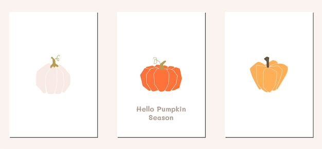 Autumn mood greeting card poster template Welcome fall season thanksgiving invitation Minimalist postcard nature leaves trees pumpkins abstract shapes Vector illustration in flat cartoon style