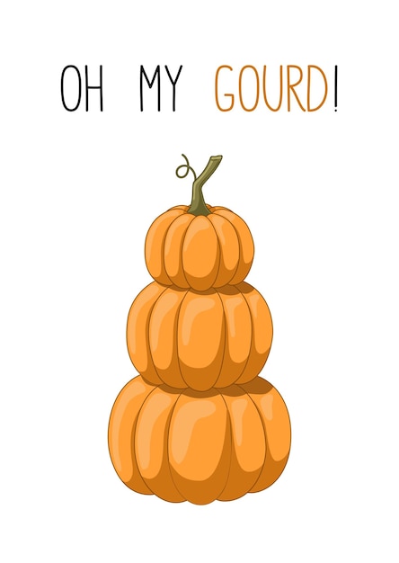 Autumn mood greeting card with stack of pumpkin