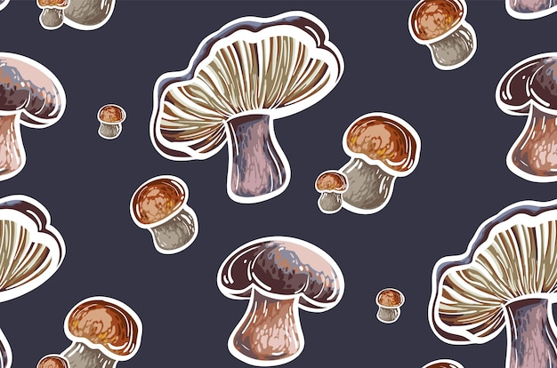 Vector autumn mushroom seamless dark pattern