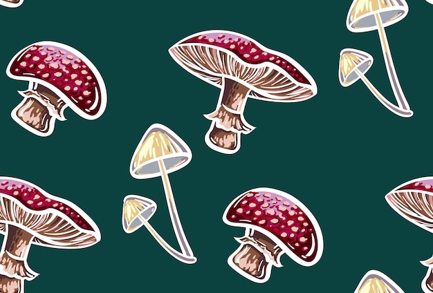 Autumn mushroom seamless green pattern