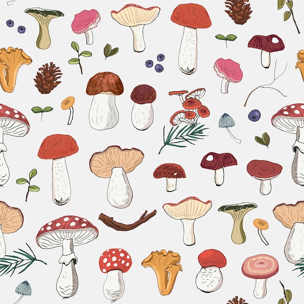 Autumn mushrooms vector seamless pattern