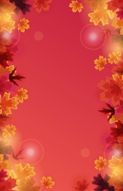 Autumn natural background template with falling leaves.