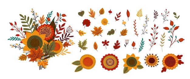 Vector autumn nature floral set vector design for card poster flyer web and other