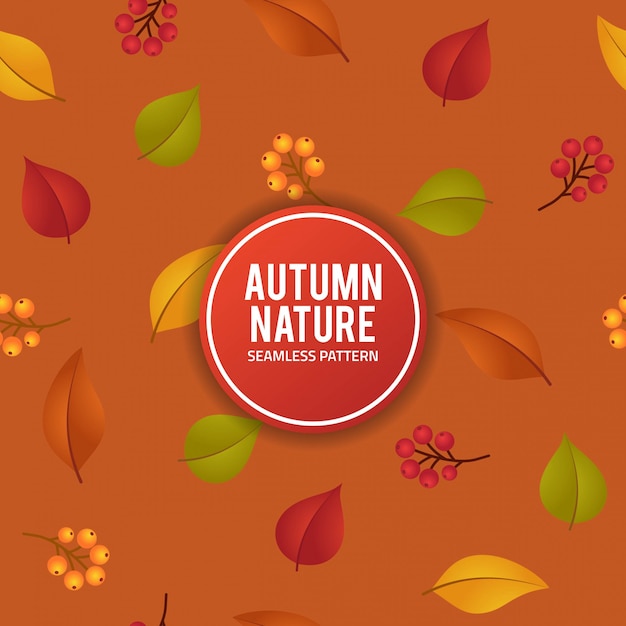 Осенняя природа листья и ягоды бесшовные шаблон