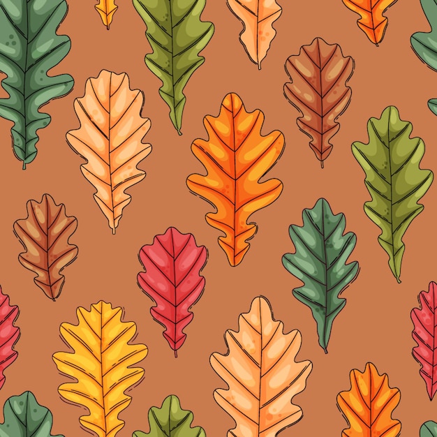 Autumn oak leaf seamless pattern Coloured tree leaves print