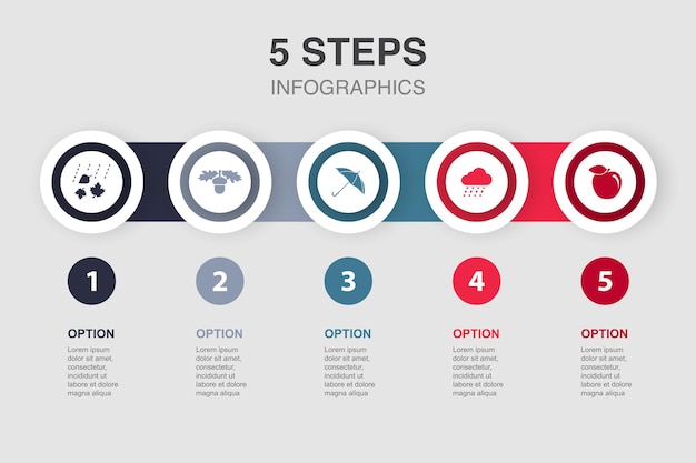 Autumn oak nut umbrella rain apple icons Infographic design layout template Creative presentation concept with 5 steps