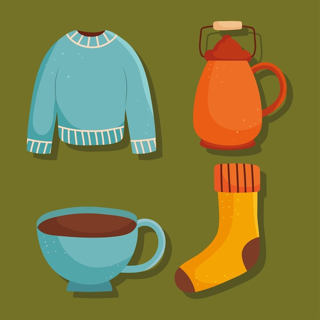 Autumn objects icon set