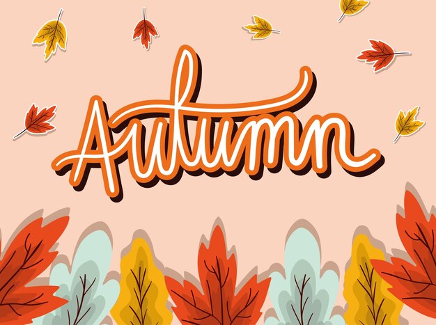 Autumn orange yellow and blue leaves design, season theme