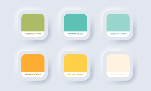 RGBHEXの秋のパレットカラー。カラーカタログ。 Neumorphic UIUXの白いユーザーインターフェイスのWebボタン。ニューモルフィズム。ベクターEPS10。