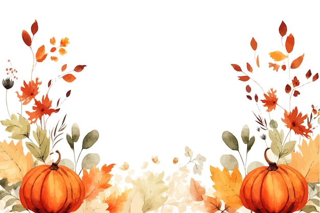 Vector autumn panorama and pumpkins colorful watercolor frame autumn vector illustration design