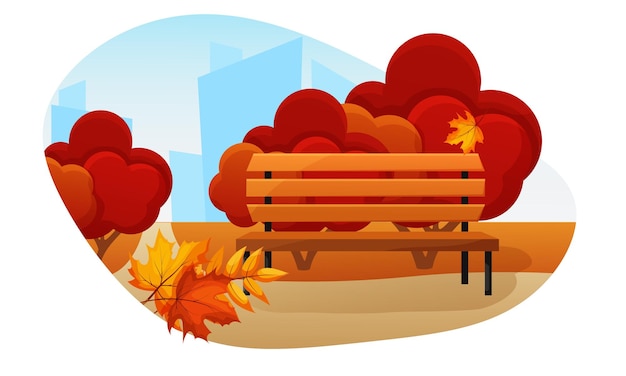 Vector autumn park bench on background of autumn trees