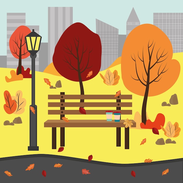 Autumn Park Coffee in the park Warm autumn Vector illustration