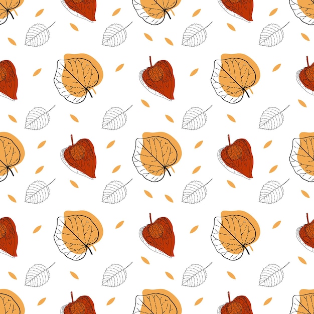 Vector autumn pattern leaves with outline and orange color