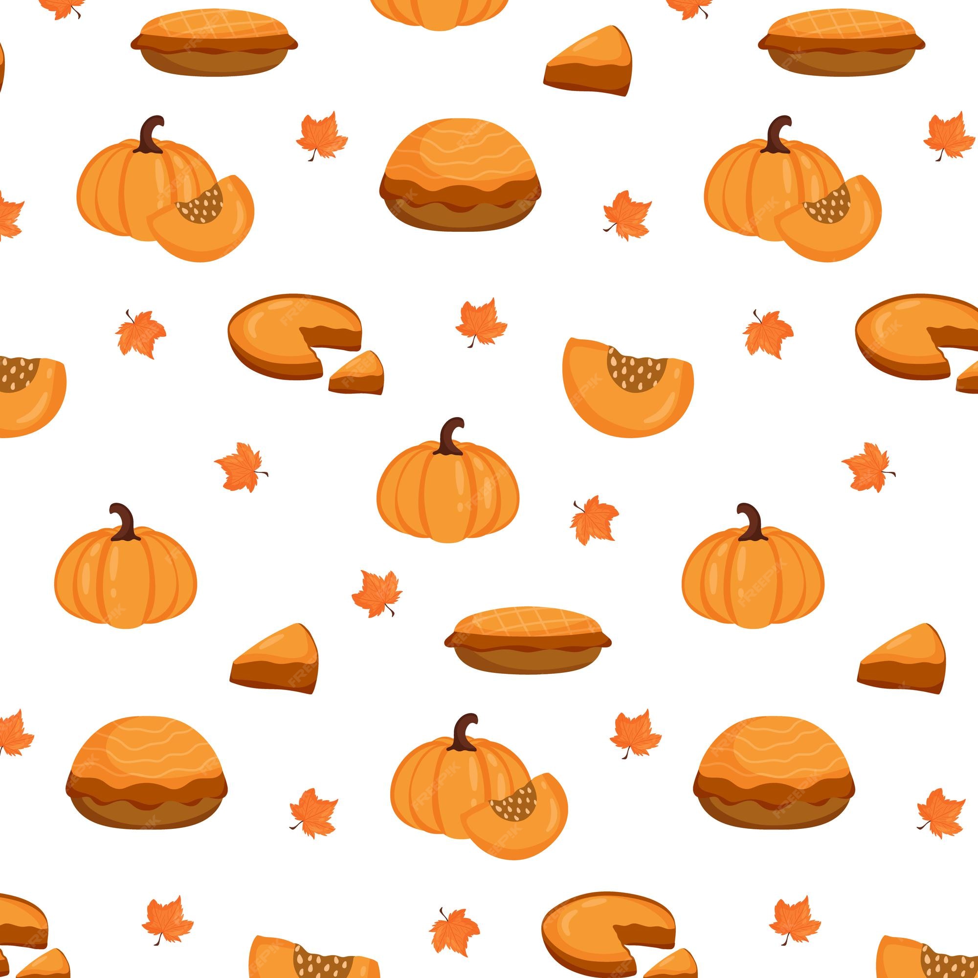 Premium Vector | Autumn pattern. seamless background with autumn elements  for thanksgiving. pumpkin pie with pumpkin, autumn leaves. vector  illustration cartoon style.