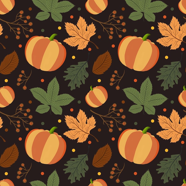 Autumn pattern seamless. colorful bright foliage and pumpkins.