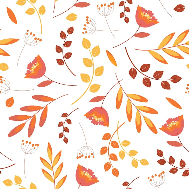 Autumn Pattern with flowers and tree leaves