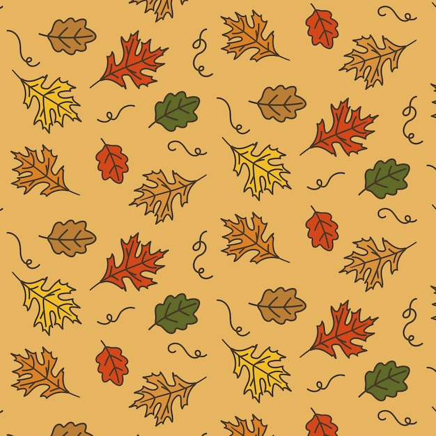 autumn pattern with oak and maple leaves