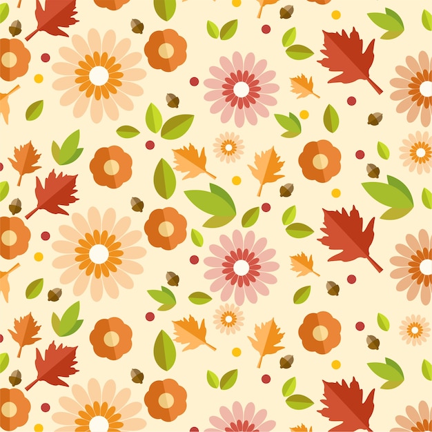  Autumn pattern with vektor leaves and flower