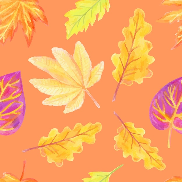 Autumn pattern with watercolor leaves, vector pattern