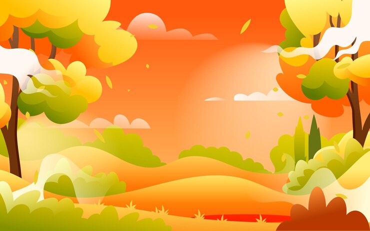 Vector 秋天的人在室外锻炼和散步,背景是树木和草,向量插图