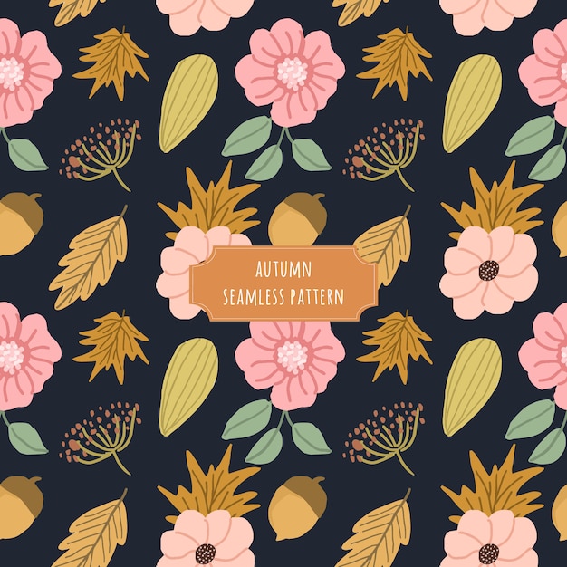 autumn pink yellow floral seamless pattern