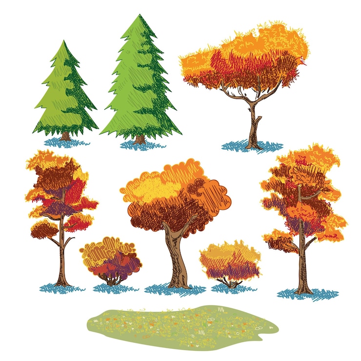 Vector autumn plants sketch mini set