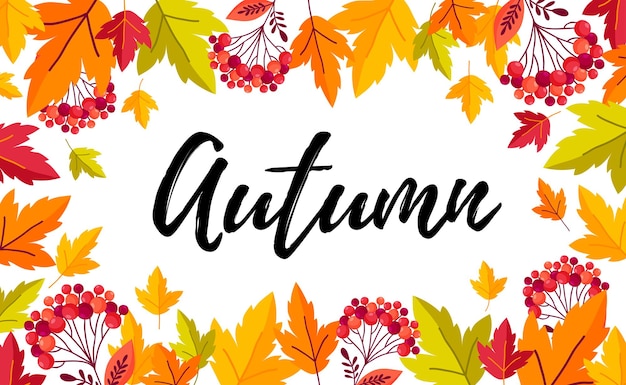 Autumn poster background with leaves and text, vector illustration