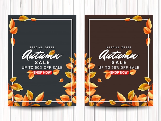 Autumn poster sale illustration with wooden surface